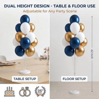 Balloon Column Kit for Floor- Set of 2,Balloon Columns with Stand, Base and Pole,Balloon Tower Backdrop Decoration for Wedding, Baby Shower, Birthday Party, or Bachelorette Parties (BLUE GOLD)