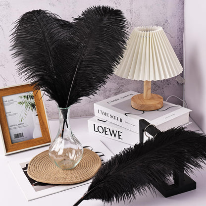 THARAHT Ostrich Feathers 90pcs Large Natural Bulk for Vase Crafts Wedding Party Centerpieces Christmas Tree Decoration Feathers,Black