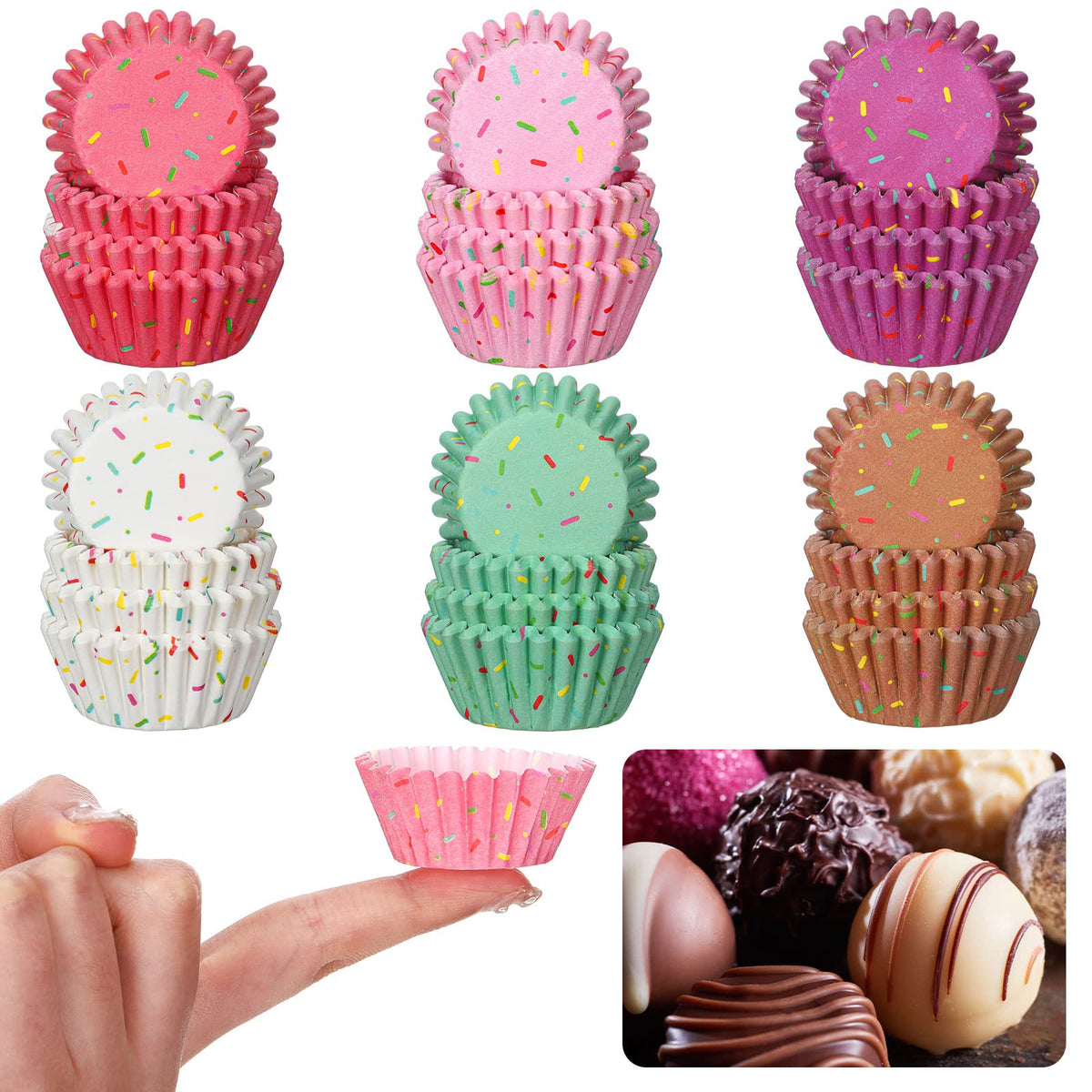 Funtery 600 Count Icing Design Mini Cupcake Liner Baking Cups Paper Small Candy Cups Making Supplies Baking Cupcake Liner Holiday Muffin Chocolate Making Wrappers Supplies Candy Paper(Colorful)