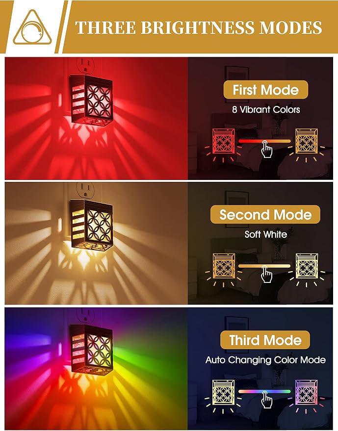 DORESshop Night Lights Plug Into Wall [2 Pack], LED Night Light, Color-Changing, Plug in Night Light, 8 Color RGB, Dusk-to-Dawn, Night Light for Kids, Nightlights for Children, Baby, Nursery, Kitchen