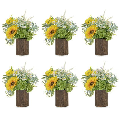 NUPTIO Wood Vases Rustic Centerpiece: 6 Pcs 5.1" Wooden Vase for Home Decor - Brown Small Vase for Wedding Table Living Room Shelf Decor