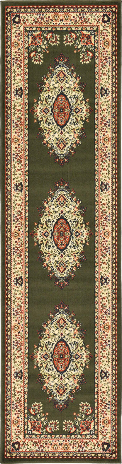 Unique Loom Reza Collection Traditional Persian Style Area Rug, 2 ft 7 in x 10 ft, Olive/Ivory