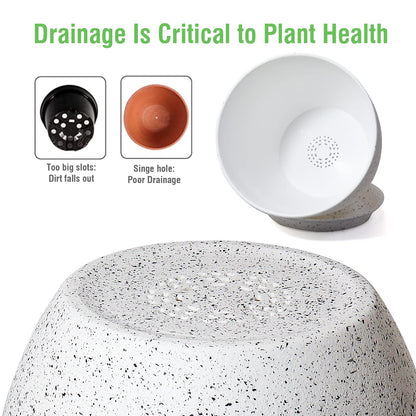 UOUZ 12/10/9 Large Modern Plant Pots, Plastic Planters with Drainage Holes and Saucers for Indoor Outdoor Plants Flowers, White Speckles