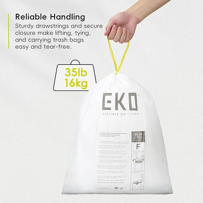 EKO 13 Gallon / 40-60 Liter, Extra-Strong Unscented Garbage Bags, Easy-Dispense