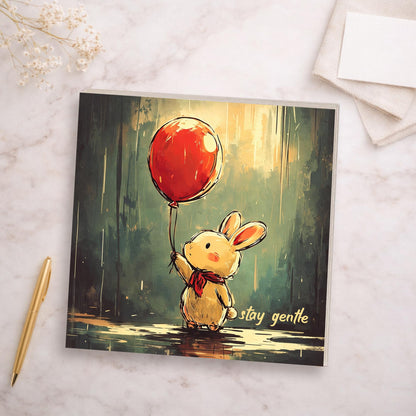 Cute Bunny Wooden Block Sign, Whimsical Balloon Rabbit Art Shelf Sitter, Nursery Kids Room Table Mantel Decor, Adorable Home Accent Gift