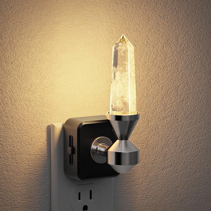 JandCase Healing Crystals LED Night Light Plug into Wall,Dimmable Night Lights witih Clear Quartz Tower, Dusk to Dawn Sensor Nightlights for Meditation Living Room Bedroom Home Decor