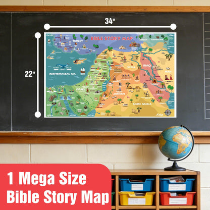 EDUMAETRIX Bible Educational Wall Posters Set, 16 Religious Posters 11x17 inches with 1 Large Story Map 22x34 inches, Christian Religious Poster for Sunday School Church Decoration Flat Packaging