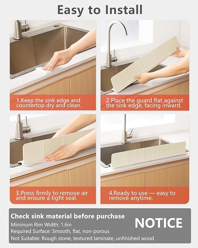 Kitchen Sink Splash Guard 18" Self-Draining Silicone Water Guard