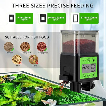 Podazz Automatic Fish Feeder for Aquarium with Timer, LCD Display 320ML Large Capacity Adjustable Fish Dispenser, Operated Feeders for Goldfish, Turtle for Vacation, Weekend or Daily Use(Green)