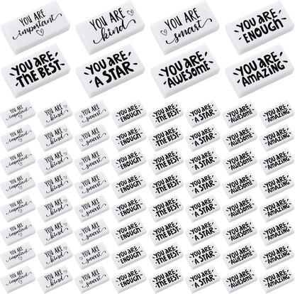 PerKoop 50 Pcs Back to School Inspirational Small Pencil Erasers Bulk for Kids, White Cute Fun Motivational Erasers Gifts for Teachers Students Classroom Reward First Day of School Supplies