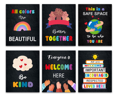 KDMAZH Kindness Diversity Posters - 6 Diversity Decorations for Elementary Classroom Decor, 8x10Inch, Unframed