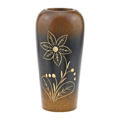 AeraVida Blooming Delicate Daisy Mango Tree Wood Flower Vase | Hand-Carved Brown and Black Decorative Piece for Home Décor | Handmade Natural Wooden Accent for Dried or Artificial Blooms