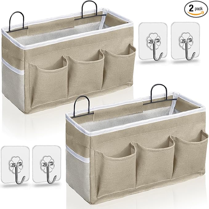 2pcs Light-Style Wall Hanging Storage Bag, Linen Fabric Door Hanging Organizer