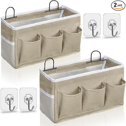 2pcs Light-Style Wall Hanging Storage Bag, Linen Fabric Door Hanging Organizer