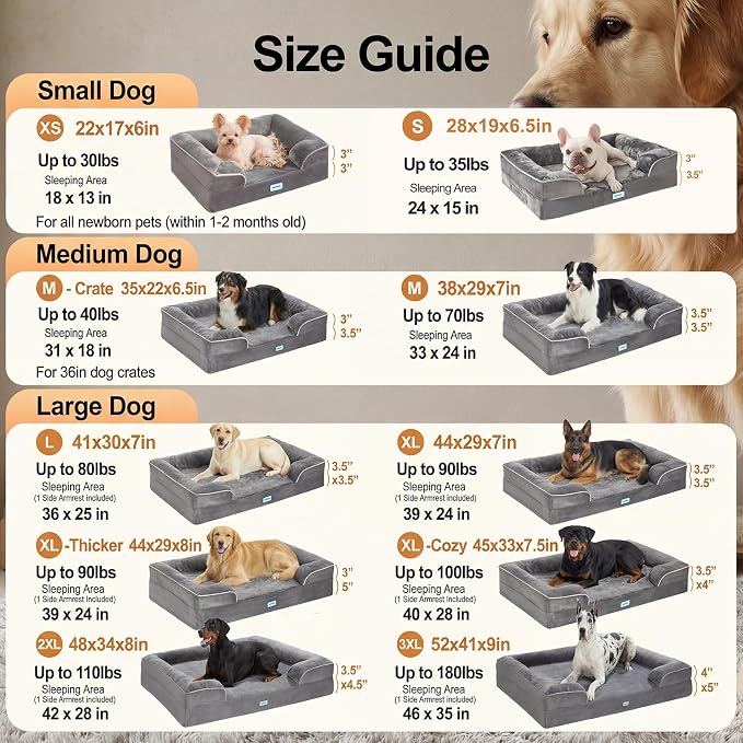 OhGeni Orthopedic Dog Bed Couch Big Cat Sofa for Extra Large Sized Pets with Memory Foam, Machine-Washable Waterproof Removable Cover, Soft Comfortable Fabric, 44-inch (Blue)