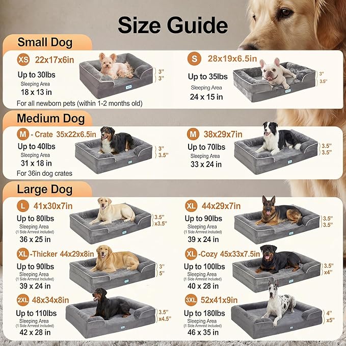 OhGeni Orthopedic Dog Bed Couch Big Cat Sofa for Extra Large Sized Pets with Memory Foam, Machine-Washable Waterproof Removable Cover, Soft Comfortable Fabric, 44-inch (Black)