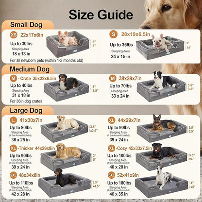 OhGeni Orthopedic Dog Bed Couch Big Cat Sofa for Extra Large Sized Pets with Memory Foam, Machine-Washable Waterproof Removable Cover, Soft Comfortable Fabric, 44-inch (Pink)