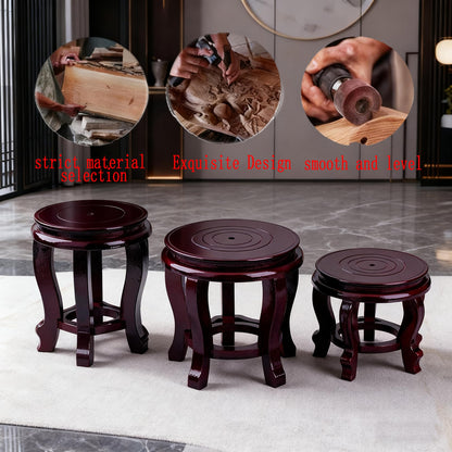 Karida 11 Inch Wooden Oriental Plant Stand, Chinese Style Round Wood Display Base for Vase, Pot, Fishbowl, Fish Tank - Indoor Outdoor Home Decoration