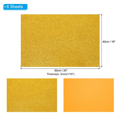 PATIKIL 2mm(1/10") Thick Non Adhesive Glitter Foam Sheet 16x24inch(40x60cm) Gold Tone, EVA Shiny Foam Board for Craft, 6 Pcs