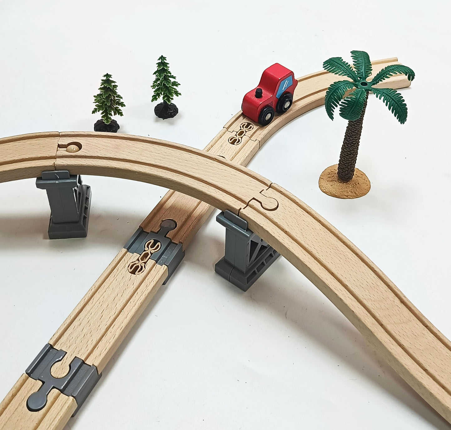 Wooden Train Track Accessories, 32Pcs, Wooden Track Connector, Train Toys Expansion Pack for Major Brands, Wood Train Track, Christmas Birthday Gift for Girls & Boys