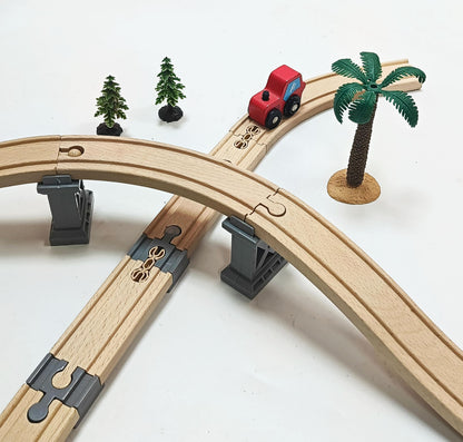 Wooden Train Track Accessories, 32Pcs, Wooden Track Connector, Train Toys Expansion Pack for Major Brands, Wood Train Track, Christmas Birthday Gift for Girls & Boys