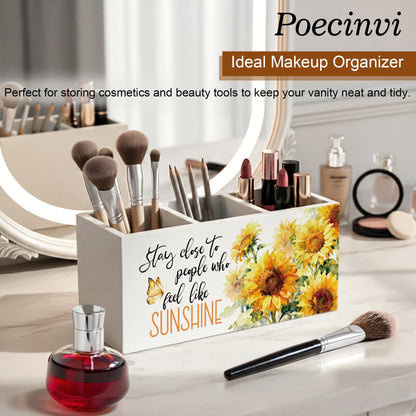 Poecinvi Inspirational Sunflower Pen Holder for Home Office Desk, Stay Close to People Who Feel Like Sunshine Motivational Wooden Box Sign Pencil Holder for Desk Shelf Organizer