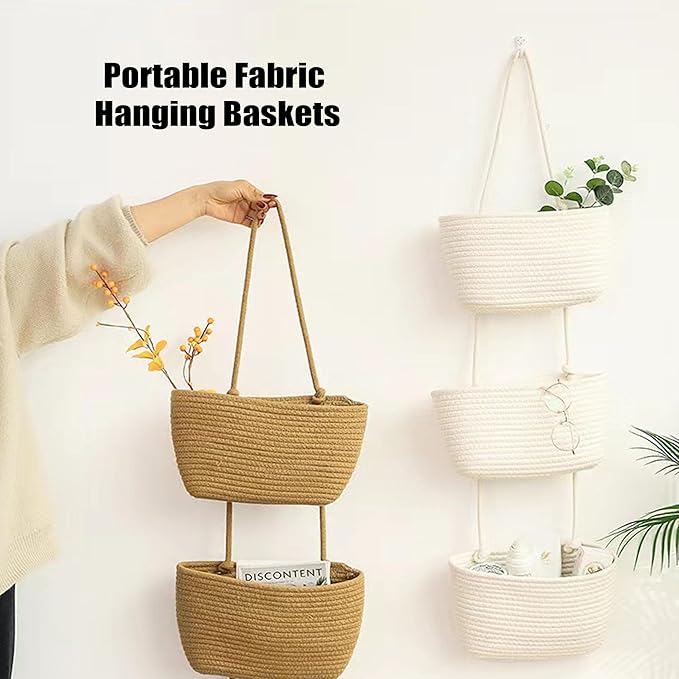 AARAINBOW Wall Hanging Cotton Baskets, Large 3 Tier Decorative Basket