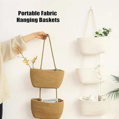 AARAINBOW Wall Hanging Cotton Baskets, Large 3 Tier Decorative Basket