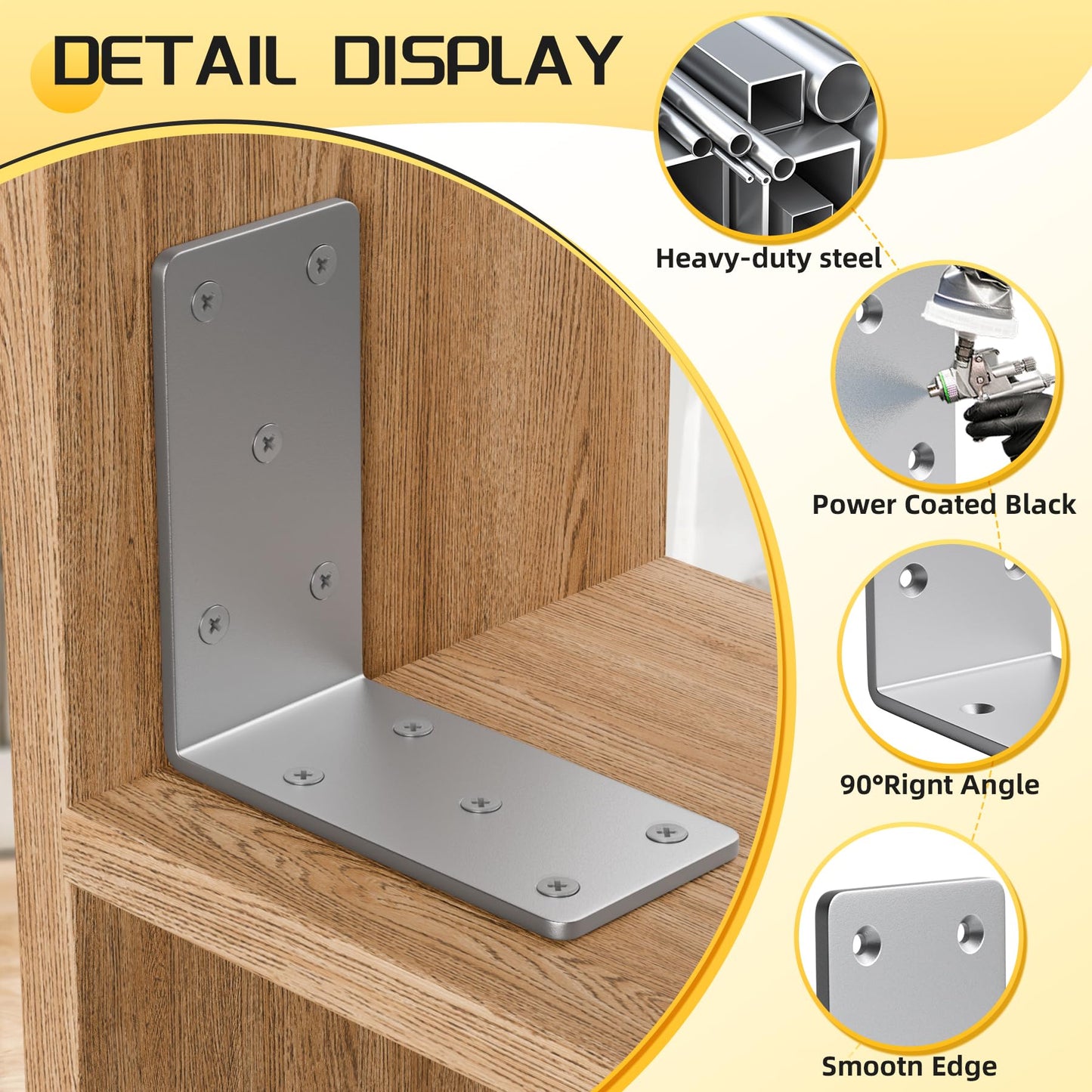 Dabolang 5" X 5"Heavy Duty Shelf Brackets,6PCS L Brackets for Wood,L-Shape Corner Bracket,90 Degree Angle Bracket,Galvanized Corner Brace for Wood Furniture, Bed Frames, Shelving & Timber Projects