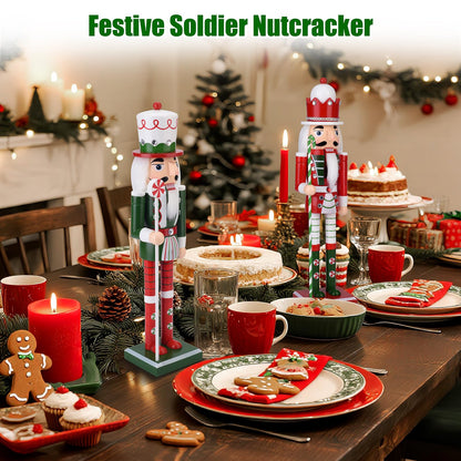Wooden Christmas Soldier Nutcracker Decorations, 15 Inch Xmas Nutcracker Figure Christmas Decor for Home, Shelf, or Party Display (Green)