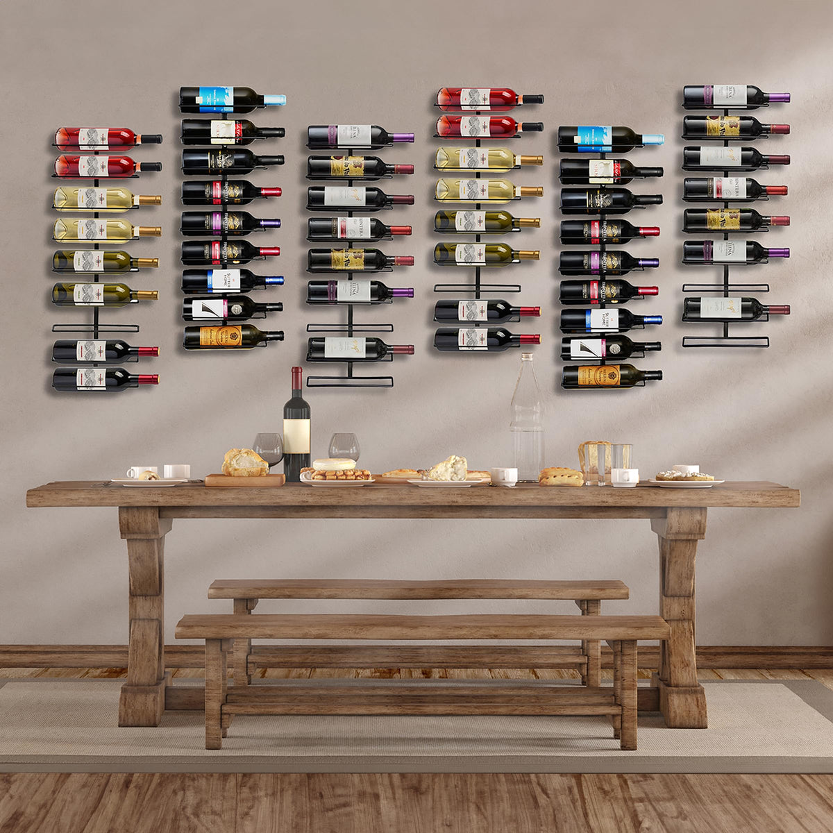 Sorbus Wall Mount Wine Rack – Holds 9 Bottles – Black Metal Wine Bottle Holder for Wall, Modern Wine Rack for Home Bar, Kitchen