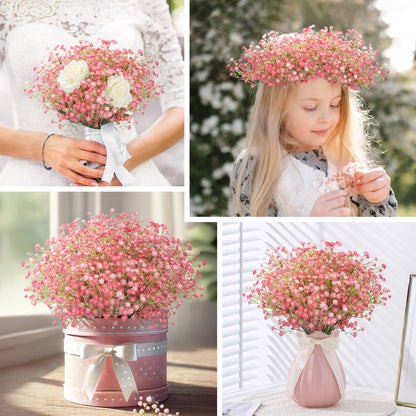 N&T NIETING Babys Breath Artificial Flowers Bulk, 24Pcs Fake Gypsophila Bouquet Flowers Real Touch Faux Babies Breath Arrangement for Wedding Floral Party Home Centerpieces Vase Decoration, Pink