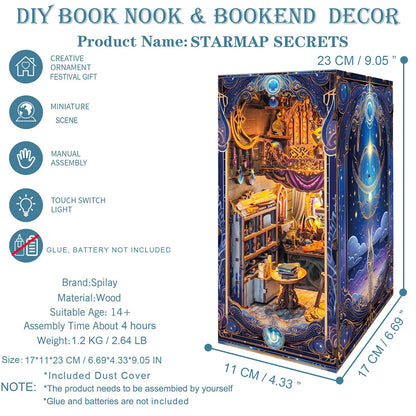 Spilay Book Nook Kits for Adults,Starmap Secrets DIY Miniature House Kit with LED Light, 3D Wooden Puzzle Mini House Building kit for Bookshelf Decor, Desk Decor, Gift for Readers, Teens & Adults