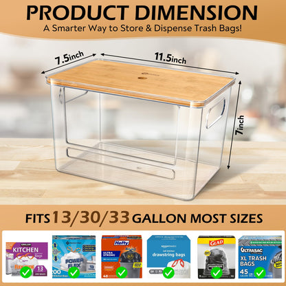 COZYCRAZE Stackable Trash Bag Dispenser with Wooden Top for Holding 13/30/33-Gallon Large Bag Sizes – Extra-Large Garbage Bag Holder with Anti-Slip Base, Trash Bag Dispenser Under Sink (11.5"x7.5"x7")