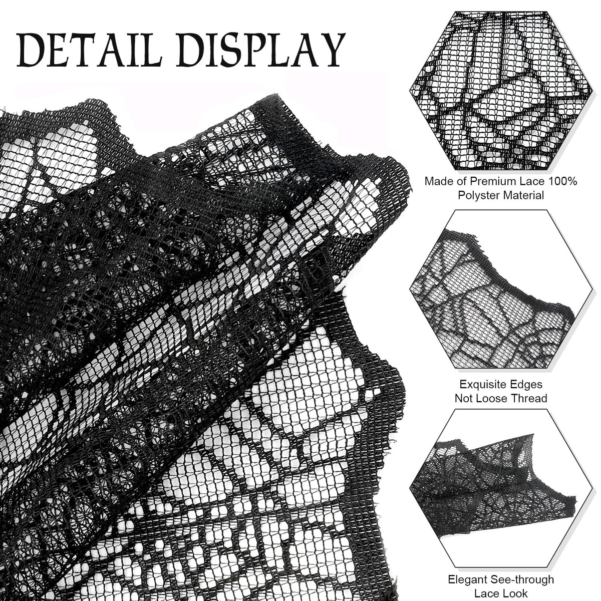 Black Lace Spider Web Table Runner - 2 Pcs, 18 X 72 Inch - Polyester Lace - Perfect for Halloween Parties & Gatherings