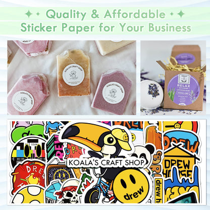 Koala Printable Vinyl Sticker Paper for Inkjet Printer - 100 Sheets Sticker Printer Paper Matte White, Waterproof Sticker Paper 8.5x11 Inch, Work with Cutting Machine