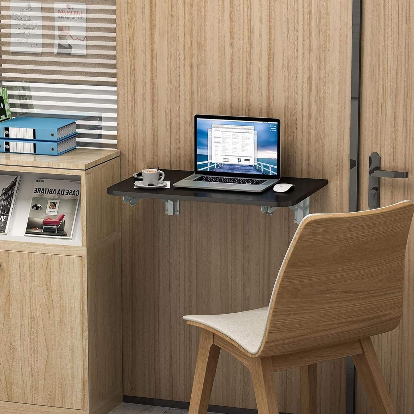 CYGJSYEA Wall Mounted Folding Table,Black Floating Desk for Small Spaces,Stainless Steel Bracket Laundry Folding Table,Wall Folding Desk,Home Bars and Dining Establishments(80X50cm/31.5"×19.7")