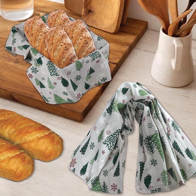 Urban Villa Kitchen Towels Christmas Green Trees Print Premium Quality