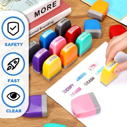 Yeaqee 16 Pcs Self Inking Rubber Stamp Set for Office Approved Paid Copy Faxed Scanned Message Account Business Stamps Paper Work Text Ink Stampers