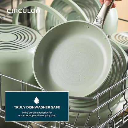 Circulon Halo with LaserDefense Ceramic Nonstick Cookware Set, 11-Piece Pots and Pans Set, Sage