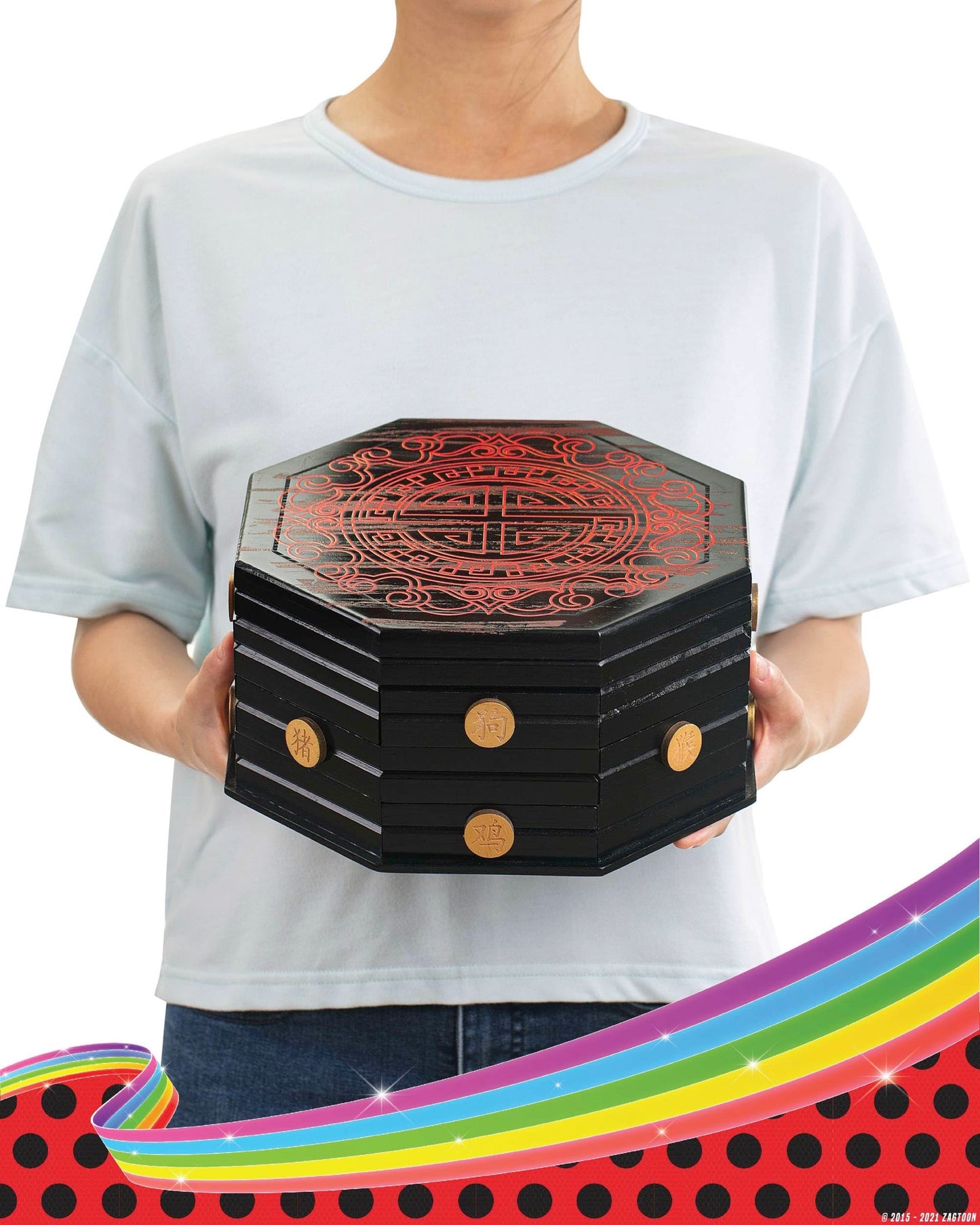 corimori Miraculous Ladybug Officially Licensed Wooden Chest, Master Fu Miracle Box, 26 cm