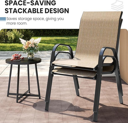 Patio Dining Chair Set of 6, Outdoor Stackable Dining Chairs High Back for All Weather, Patio Furniture for Backyard, Porch, Garden, Pool Deck (Brown)