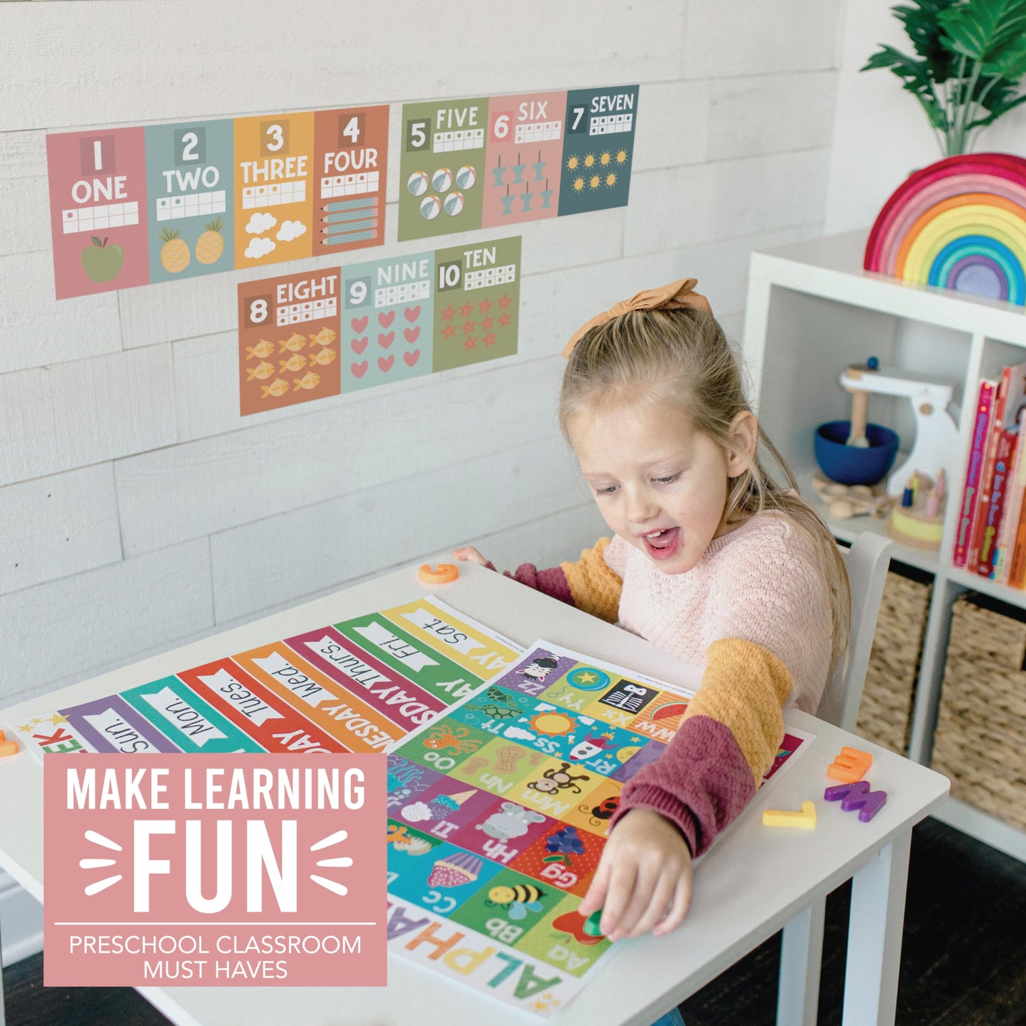 Hadley Designs Alphabet for Classroom Wall Decor - ABC Posters for Classroom Wall Chart Preschool & Kindergarten, ABC Letters & Number Line Elementary, Alphabet Cards, Boho Classroom Decor