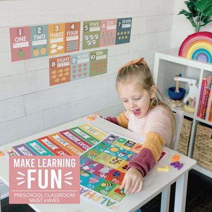 Hadley Designs Alphabet for Classroom Wall Decor - ABC Posters for Classroom Wall Chart Preschool & Kindergarten, ABC Letters & Number Line Elementary, Alphabet Cards, Boho Classroom Decor