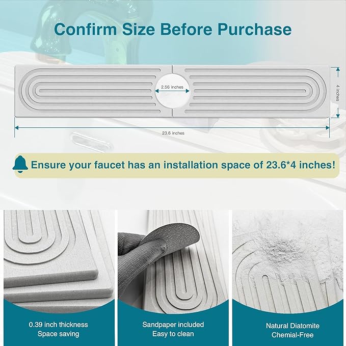 Faucet Mat for Kitchen Sink, Stone Drying Mat for Kitchen Counter, Stone Mat