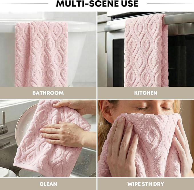 Artoid Mode 2 Pcs Pink 3D Diamond Grid Jacquard Hand Towels