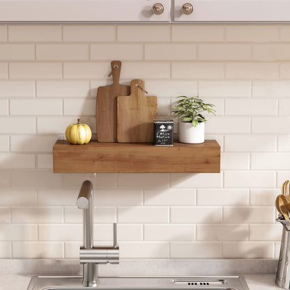 ROOREVO Wall Floating Shelves, Rustic Wood Wall Shelf Handmade - Wooden Shelves for Bathroom Kitchen Livingroom(Light Walnut, 17 Inch - 2 Pack)