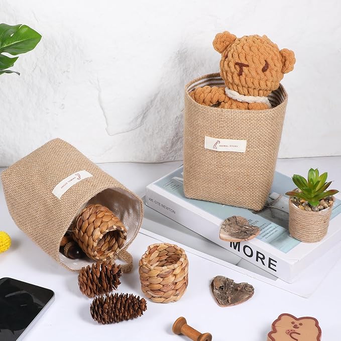 2 Pack Hanging Basket for Door, Small Jute Wall Storage, Hanging Storage Bags