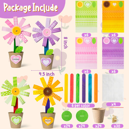 WATINC Foldable Flower Paper Pot Craft Kits - Make Your Mother's Day Standing Flowers Gift Crafts Decorations, Fun Spring DIY Decor Home School Classroom Art Activities for Mom (24Pcs)