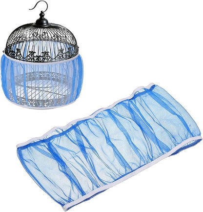 Bird Cage Seed Catcher, Bird Cage Net Cover Seeds Guard, Universal Birdcage Accessories, Blue, Circumference 59.1"-78.7", Height 13.8" for Parrot Cockatiel Enclosures